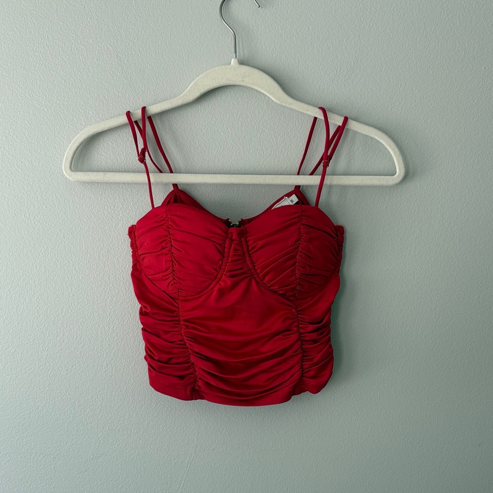 Vera & Lucy Red Ruched Bustier Corset Style Crop Top With Built In Padding